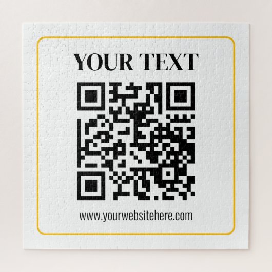 Bearbeitbarer QR-Code & Text mit gelber Goldumrand Puzzle (Vertikal)