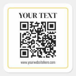 Bearbeitbarer QR-Code & Text mit gelber Goldumrand Quadratischer Aufkleber