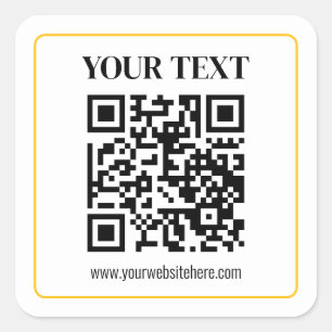 Bearbeitbarer QR-Code & Text mit gelber Goldumrand Quadratischer Aufkleber