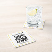 Bearbeitbarer QR-Code & Text mit gelber Goldumrand Rechteckiger Pappuntersetzer (Vor Ort)