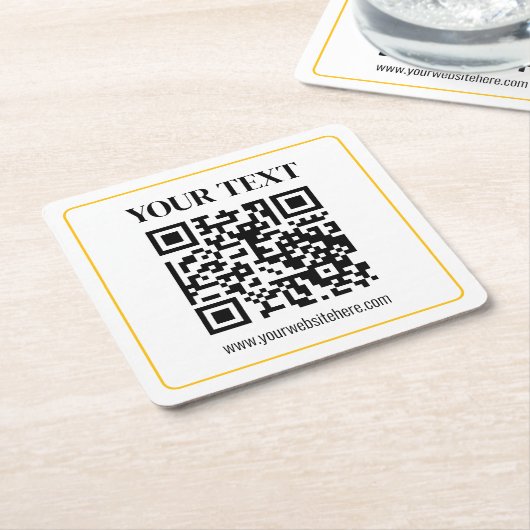 Bearbeitbarer QR-Code & Text mit gelber Goldumrand Rechteckiger Pappuntersetzer (angewinkelt)
