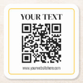 Bearbeitbarer QR-Code & Text mit gelber Goldumrand Rechteckiger Pappuntersetzer (Vorderseite)