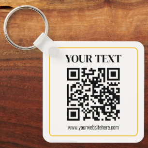 Bearbeitbarer QR-Code & Text mit gelber Goldumrand Schlüsselanhänger