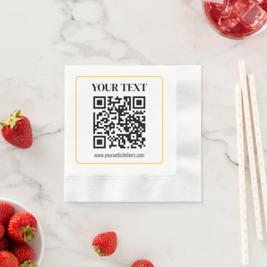 Bearbeitbarer QR-Code & Text mit gelber Goldumrand Serviette (Beispiel)