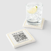 Bearbeitbarer QR-Code & Text mit gelber Goldumrand Steinuntersetzer (Seitenansicht)