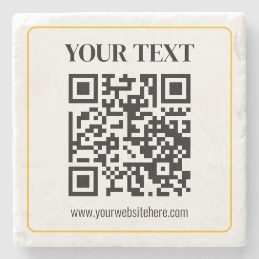 Bearbeitbarer QR-Code & Text mit gelber Goldumrand Steinuntersetzer (Vorderseite)