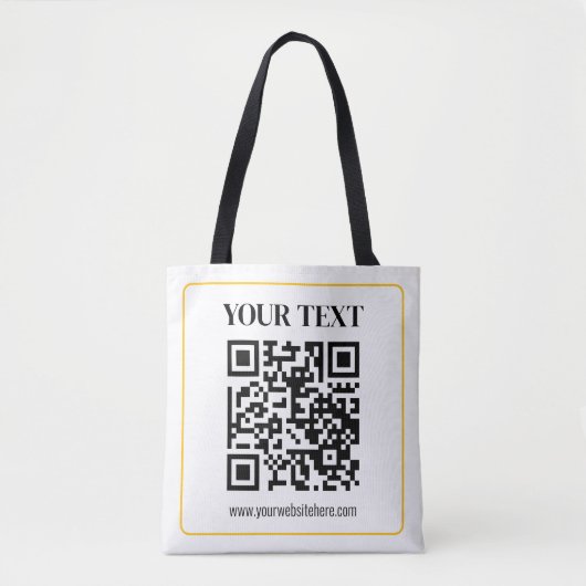 Bearbeitbarer QR-Code & Text mit gelber Goldumrand Tasche (Vorderseite)