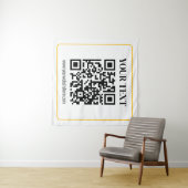 Bearbeitbarer QR-Code & Text mit gelber Goldumrand Wandteppich (Beispiel (Horizontal))