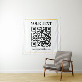 Bearbeitbarer QR-Code & Text mit gelber Goldumrand Wandteppich