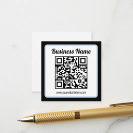 Bearbeitbarer QR-Code & Text mit hellblauem Rand Begleitkarte