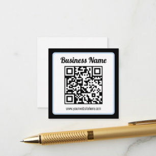 Bearbeitbarer QR-Code & Text mit hellblauem Rand Begleitkarte