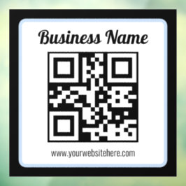Bearbeitbarer QR-Code & Text mit hellblauem Rand Fensteraufkleber