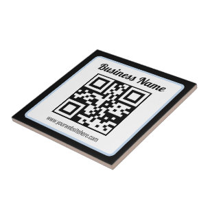 Bearbeitbarer QR-Code & Text mit hellblauem Rand Fliese