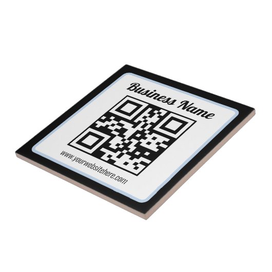 Bearbeitbarer QR-Code & Text mit hellblauem Rand Fliese (Seite)