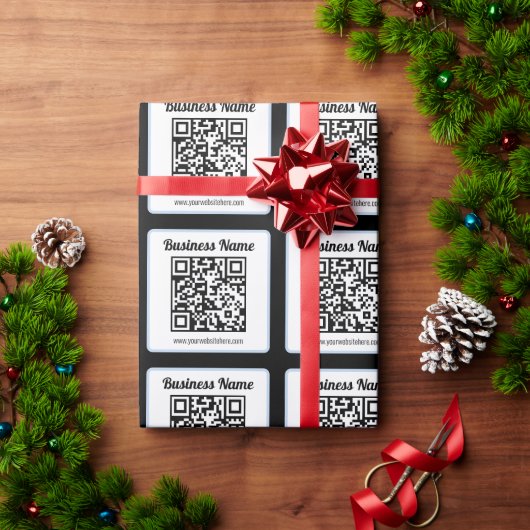 Bearbeitbarer QR-Code & Text mit hellblauem Rand Geschenkpapier (Feiertagsgeschenk)