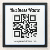 Bearbeitbarer QR-Code & Text mit hellblauem Rand Glasuntersetzer (Vorderseite)