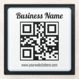 Bearbeitbarer QR-Code & Text mit hellblauem Rand Glasuntersetzer