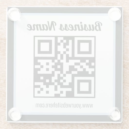 Bearbeitbarer QR-Code & Text mit hellblauem Rand Glasuntersetzer (Rückseite)