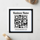 Bearbeitbarer QR-Code & Text mit hellblauem Rand Mitteilungskarte (Vorderseite/Rückseite Beispiel)
