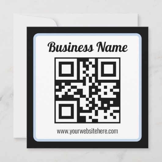 Bearbeitbarer QR-Code & Text mit hellblauem Rand Mitteilungskarte (Vorderseite)