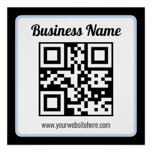 Bearbeitbarer QR-Code & Text mit hellblauem Rand Poster