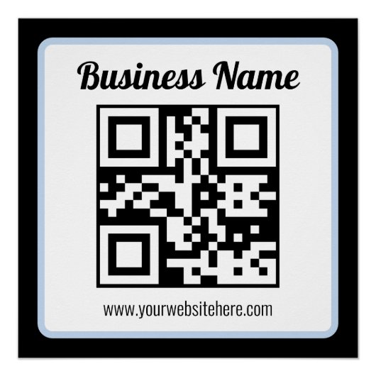 Bearbeitbarer QR-Code & Text mit hellblauem Rand Poster (Vorderseite)