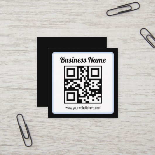 Bearbeitbarer QR-Code & Text mit hellblauem Rand Quadratische Visitenkarte (Vorderseite/Rückseite Beispiel)