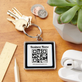 Bearbeitbarer QR-Code & Text mit hellblauem Rand Schlüsselanhänger