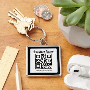 Bearbeitbarer QR-Code & Text mit hellblauem Rand Schlüsselanhänger