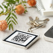 Bearbeitbarer QR-Code & Text mit hellblauem Rand Schlüsselanhänger (Seite)