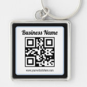 Bearbeitbarer QR-Code & Text mit hellblauem Rand Schlüsselanhänger (Vorne)