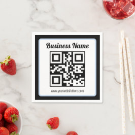 Bearbeitbarer QR-Code & Text mit hellblauem Rand Serviette
