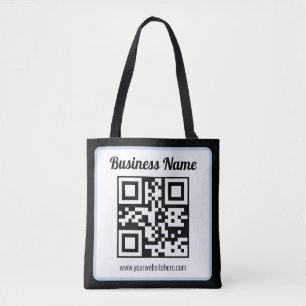 Bearbeitbarer QR-Code & Text mit hellblauem Rand Tasche