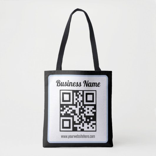 Bearbeitbarer QR-Code & Text mit hellblauem Rand Tasche (Vorderseite)