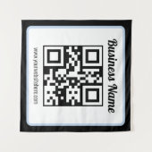 Bearbeitbarer QR-Code & Text mit hellblauem Rand Wandteppich (Vorderseite (Horizontal))