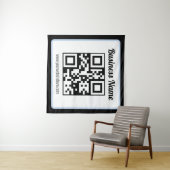 Bearbeitbarer QR-Code & Text mit hellblauem Rand Wandteppich (Beispiel (Horizontal))