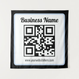 Bearbeitbarer QR-Code & Text mit hellblauem Rand Wandteppich