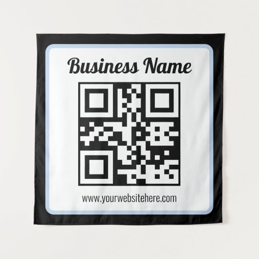 Bearbeitbarer QR-Code & Text mit hellblauem Rand Wandteppich (Vorderseite)