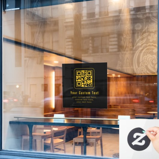 Bearbeitbarer QR-Code & Textvorlage | Schwarz & Go Fensteraufkleber (Café-Fenster)