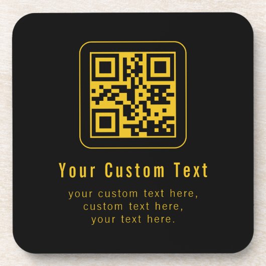 Bearbeitbarer QR-Code & Textvorlage | Schwarz & Go Getränkeuntersetzer (Vorderseite)