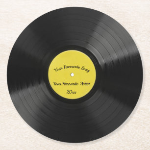 Bearbeitbarer Retro Vinyl Record mit gelber Mitte Runder Pappuntersetzer
