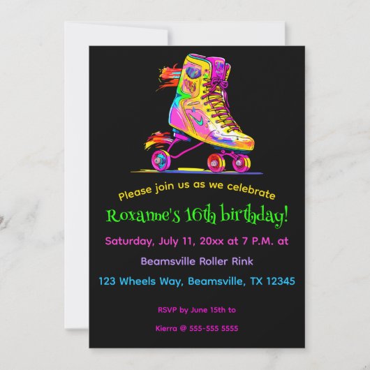 Bearbeitbarer Roller-Skate Einladung (Vorderseite)