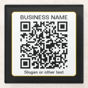 Bearbeitbarer scannbarer QR-Code + Ihr Firmenname Glasuntersetzer