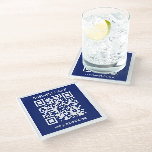 Bearbeitbarer (sofort generierter) QR-Code | Navy Glasuntersetzer (Schrägansicht)