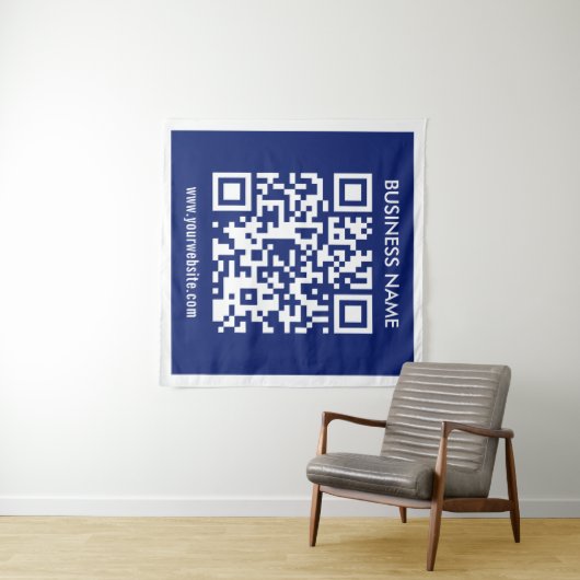 Bearbeitbarer (sofort generierter) QR-Code | Navy Wandteppich (Beispiel (Horizontal))