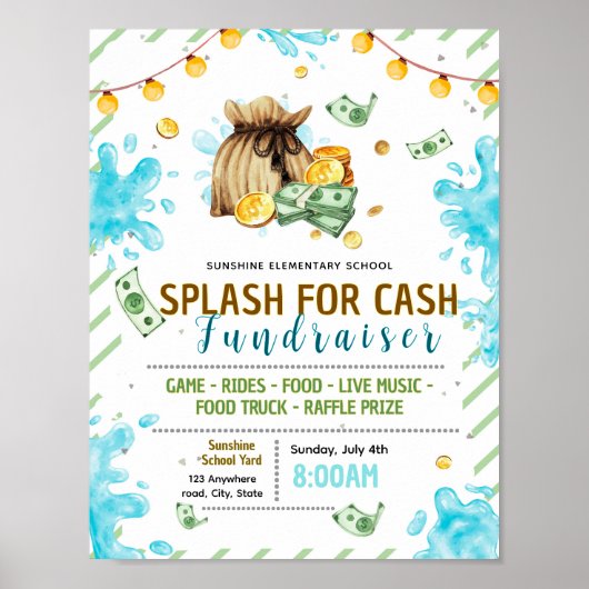 Bearbeitbarer Splash für Bargeld-Fundraiser-Flugbl Poster (Vorne)