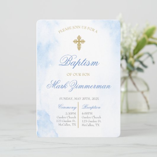 Bearbeitbarer Taufjunge Einladung (Stehend Vorderseite)