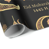 Bearbeitbarer Text Eid Al-Fitr Mubarak Black Islam Geschenkpapier (Rolleneckpunkt)