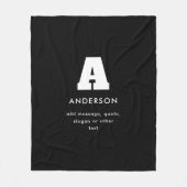 Bearbeitbarer Text für Monogramm | Schwarz und Wei Fleecedecke (Vorderseite)