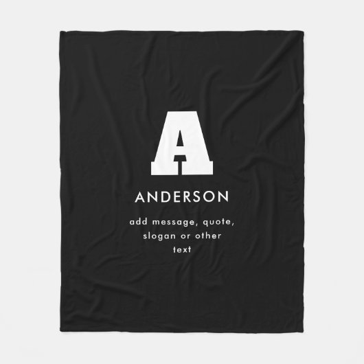 Bearbeitbarer Text für Monogramm | Schwarz und Wei Fleecedecke (Vorderseite)